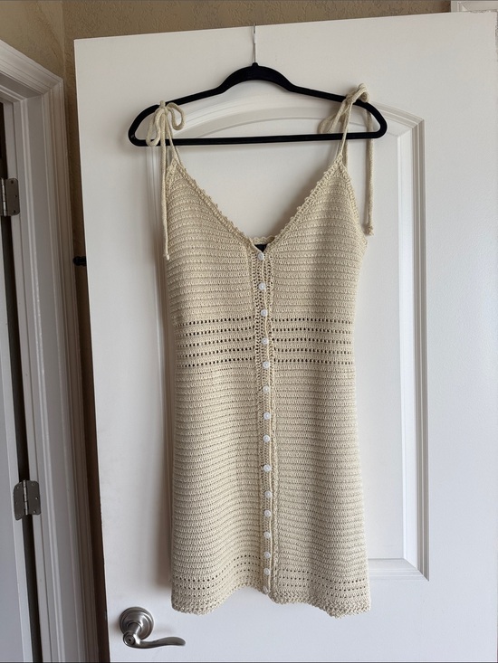 Lulus Dresses & Skirts - Lulu's Cream Crochet Button-Front Mini Dress